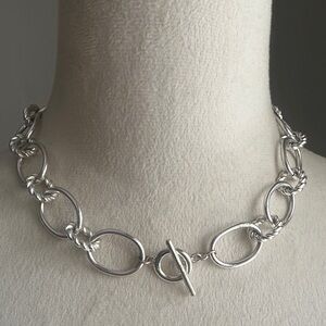 Chaps Silver Tone Chain Rope Oval Link Necklace